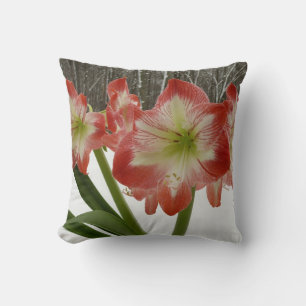 Coussin Amaryllis dans la neige Fleurs rouges de vacances