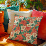 Coussin Ambiance hawaïenne esthétique fleurs tropicales mo<br><div class="desc">Une ambiance hawaïenne esthétique avec des fleurs tropicales colorées et des feuilles verts dans un motif sans couture.</div>
