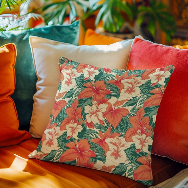 Coussin Ambiance hawaïenne esthétique fleurs tropicales mo (Créateur téléchargé)