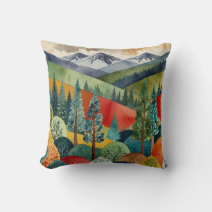 Coussin Aménagement paysager de la montagne aquarelle Vi
