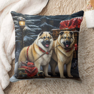 Coussin American Akita Snowy Sleigh Ride Décor de Noël