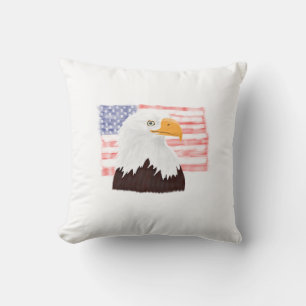 Coussin American Bald Eagle and Flag - blanc transparent.