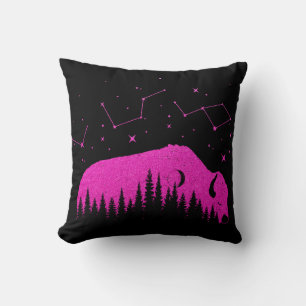 Coussin American Bison Fuchsia Rose Stars Galaxy Moon