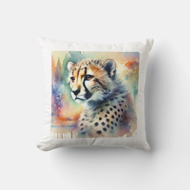 Coussin American cheetah painting 030724AREF113 - Watercol (Recto)