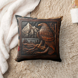 Coussin American Eagle Carving avec Arrière - plan de mont