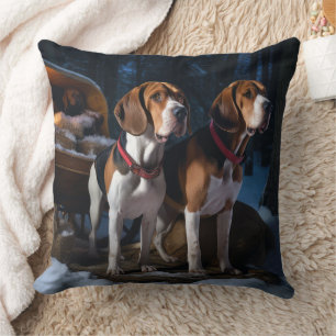 Coussin American English Foxhound Snowy Sleigh Noël