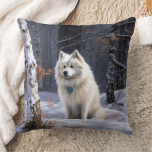 Coussin American Eskimo Laissez tomber la neige de Noël