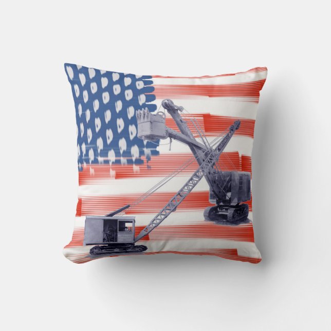 Coussin American Flag Northwest Crane Operator and Shovel (Recto)