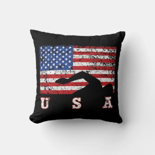 Coussin American Flag Swimming USA Cadeau Swim Team Premiu