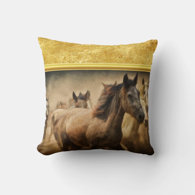 Coussin American Quarter Horse avec design feuille d'or (Recto)