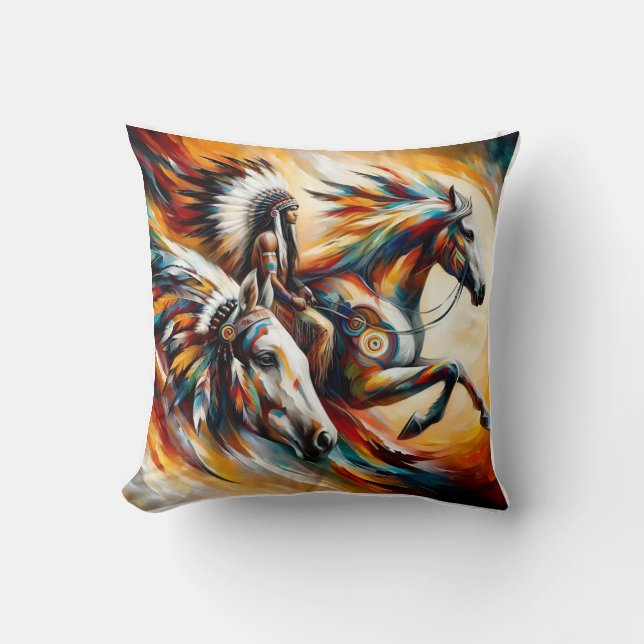 Coussin  amerindian oil paint colorful (Recto)