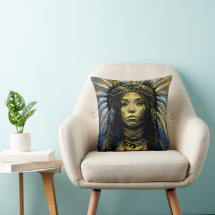 Coussin Amérindien - Plumes d'or -