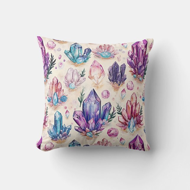 Coussin Améthyste Boho & Cristal de Quartz Zen (Recto)
