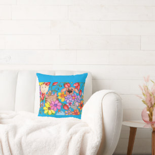 Coussin Amis Animaux Parmi les Fleurs