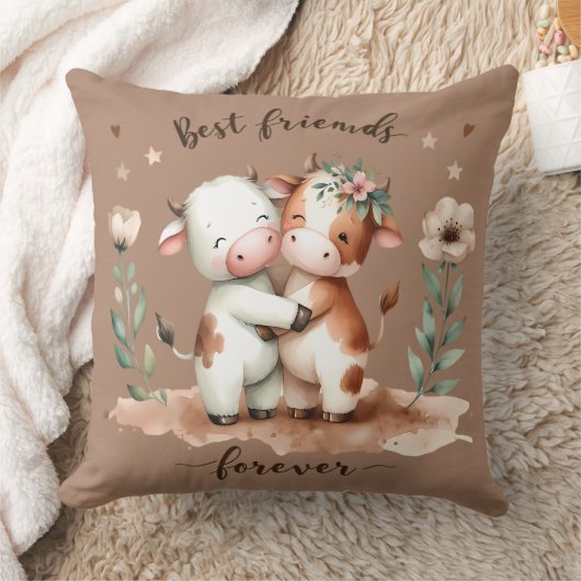 Coussin Amis Câlins de Vache Mignonne Art Floral (Couverture)