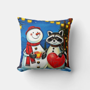 Coussin Amis de l'hiver : Conception de joie de bonhomme d