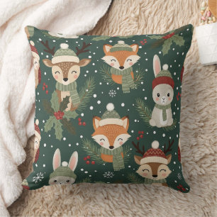 Coussin Amis mignons de la forêt hivernale – Animaux de fê