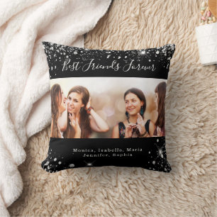 Coussin Amis pour toujours noir argent photo parties scint