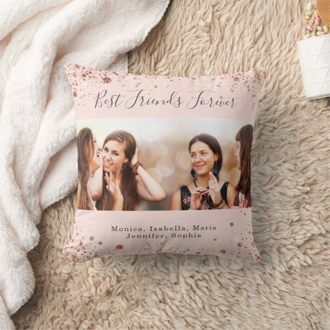 Coussin Amis pour toujours rose or blush photo (Couverture)
