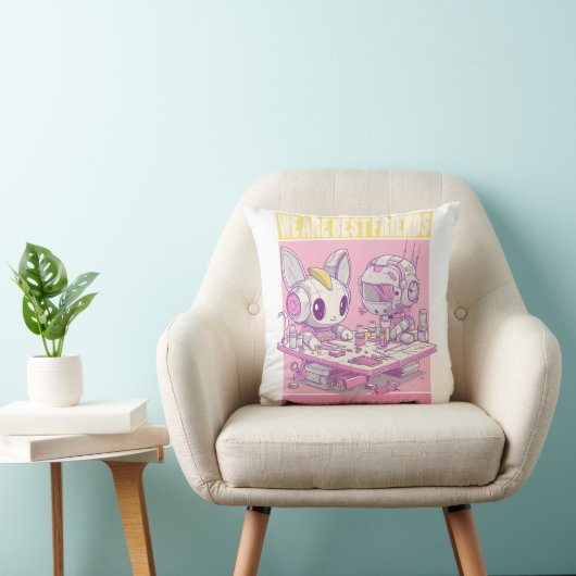 Coussin Amis robot lapin et machine 071503 (Chaise)