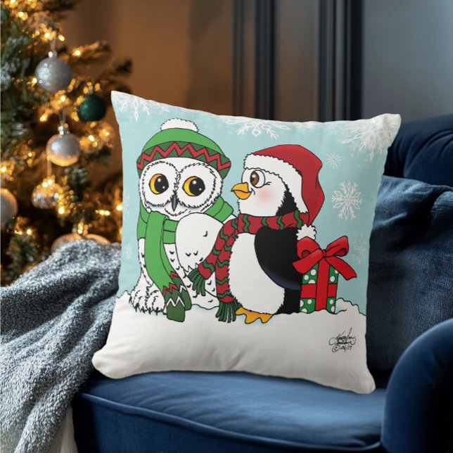 Coussin Amitié Chouette Neige Pingouin (Créateur téléchargé)