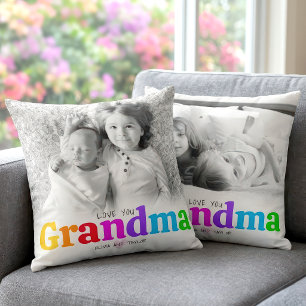 Coussin Amour à Grand-Mère 2 Photo Coloré Typographie Gras