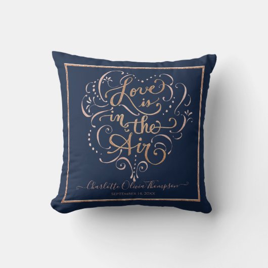 Coussin Amour Bébé Fille Typographie Script Navy Rose Gold (Recto)
