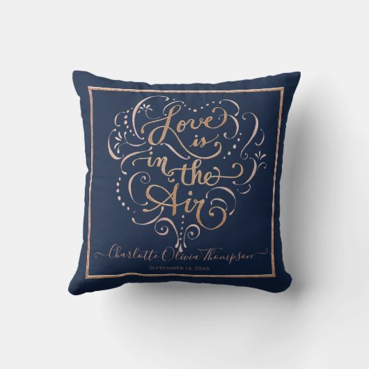 Coussin Amour Bébé Fille Typographie Script Rose Gold Navy (Verso)