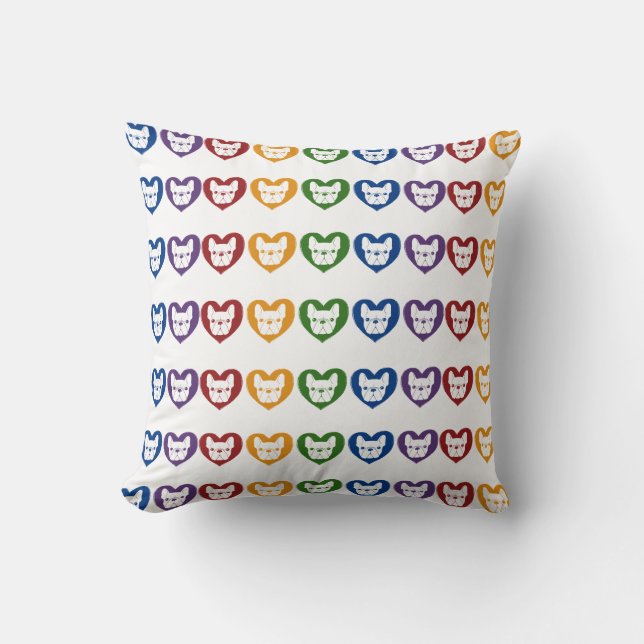 Coussin Amour de Frenchie, arc-en-ciel (Recto)