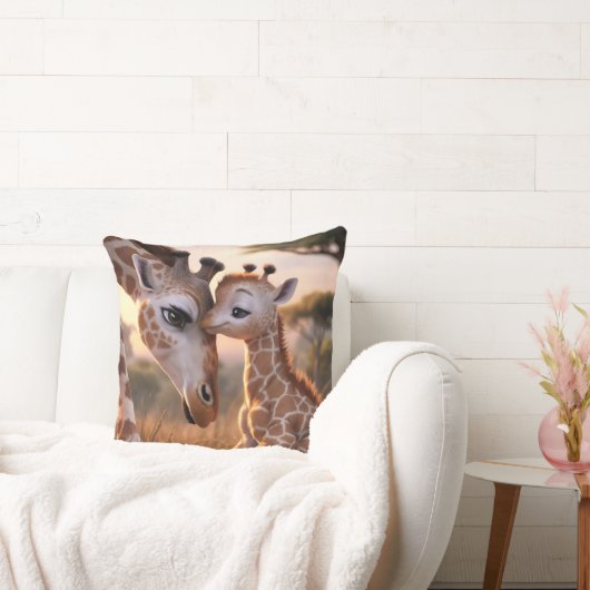 Coussin Amour de girafe douce : bébé embrassant maman (Canapé)