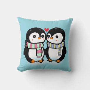 Coussin Amour de pingouin personnalisé d'hiver