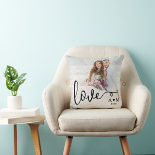 Coussin Amour Écriture Élégante Couple Photo
