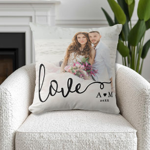 Coussin Amour Écriture Élégante Couple Photo