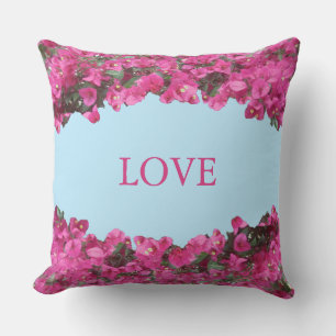 Coussin Amour élégant Fleurs tropicales sur fond bleu ciel