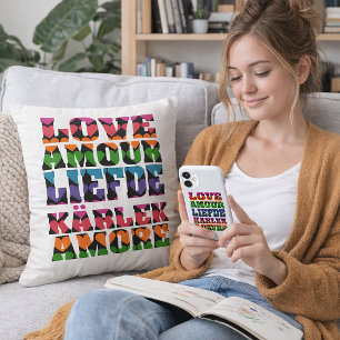 Coussin Amour en néons multilingues