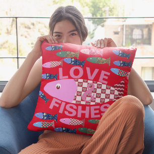 Coussin Amour et baisers ou poissons les coeurs côtiers ba
