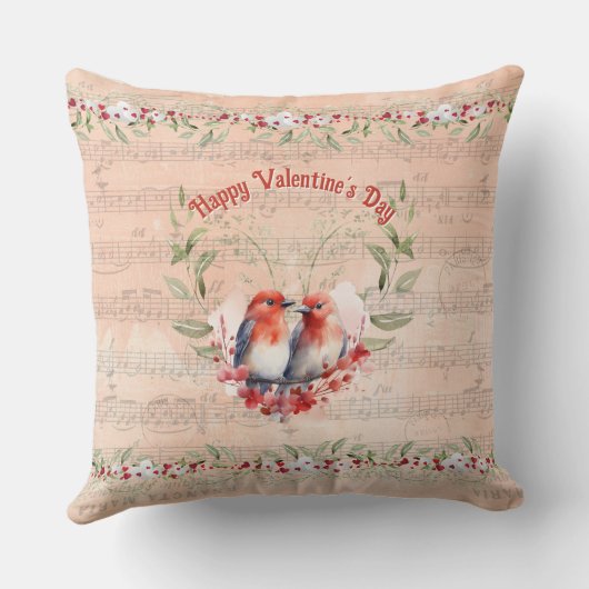 Coussin Amour éternel de la Saint-Valentin : oiseaux et no (Verso)