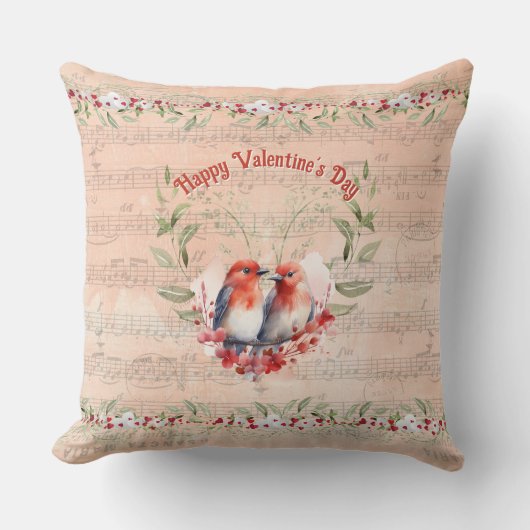 Coussin Amour éternel de la Saint-Valentin : oiseaux et no (Recto)