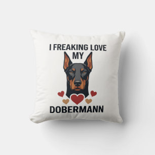 Coussin Amour fou pour le chien Dobermann Cœurs rouges_1