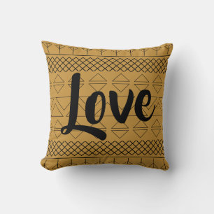 Coussin Amour imprimé motif géométrique aztèque Ochre Sud-