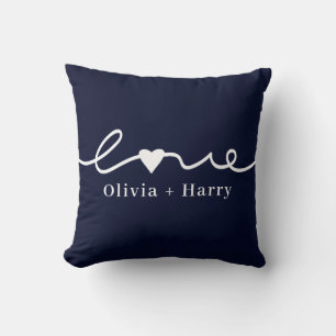 Coussin Amour Main Tirée Moderne Minimaliste Marine Bleu B