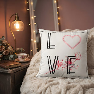 Coussin Amour Moderne Cœur Floral Rouge Cadeau Romantique