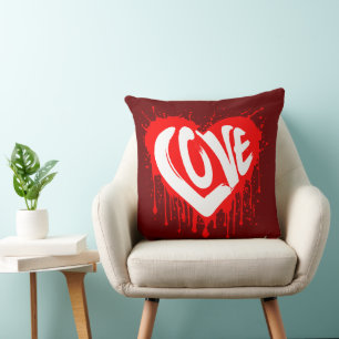 Coussin Amour Rétro Cœur Rouge Saint-Valentin Texte Blanc