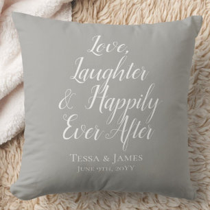 Coussin Amour Rires Heureux Pour Toujours   Date de Mariag