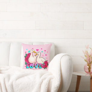 Coussin Amour Roses Et Colombes Rose