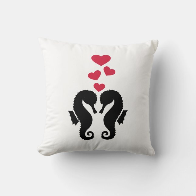 Coussin Amour rouge de coeurs d'hippocampes (Recto)