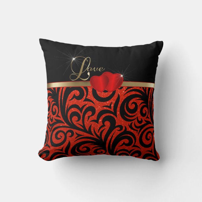 Coussin Amour rouge élégant de parties scintillantes (Recto)