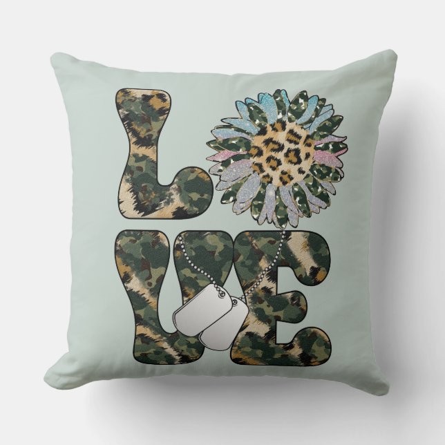 Coussin Amour Tournesol Militaire (Recto)