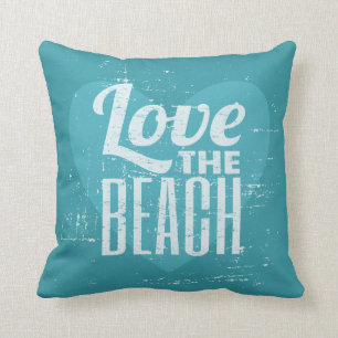 Coussin Amour vintage de bleu de turquoise la plage