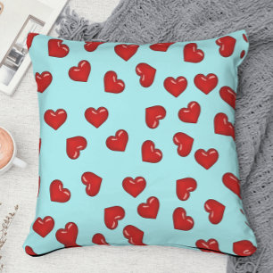 Coussin Amoureux coeur rouge motif sur Turquoise bleu